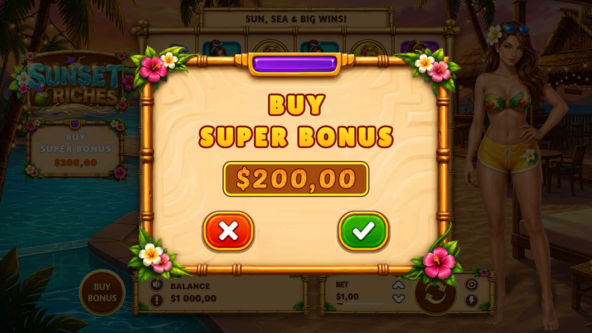 Sunset Riches bonus buy menu