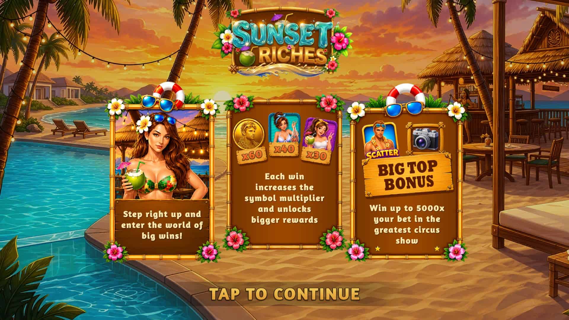 Sunset Riches slot intro screen