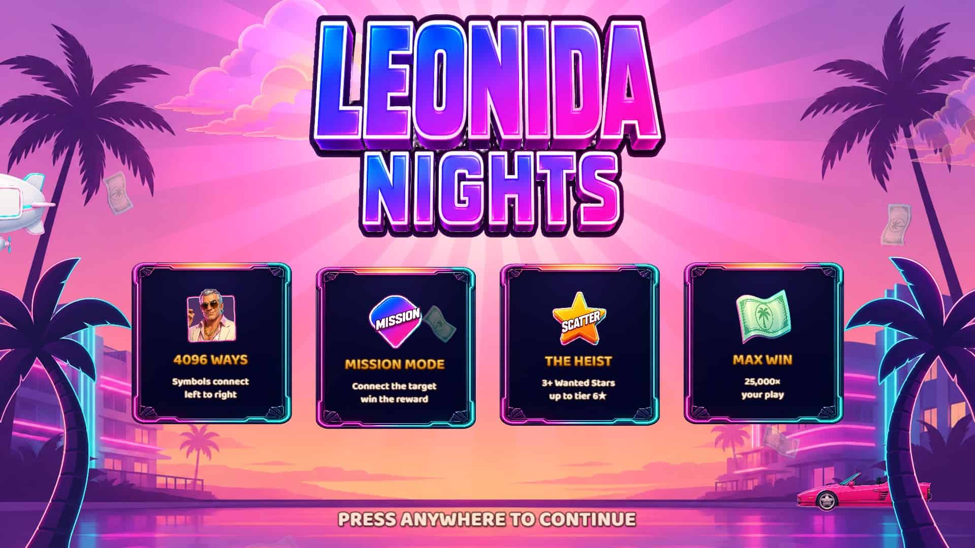 Leonida Nights slot intro screen