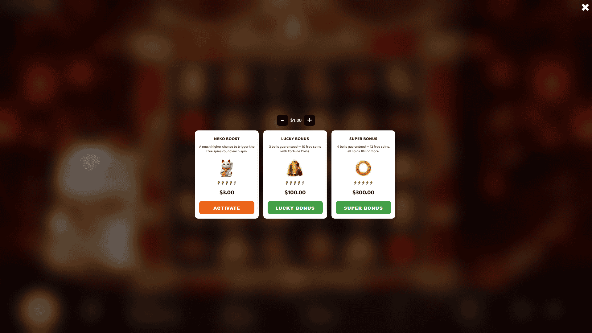Maneki 888 bonus buy menu