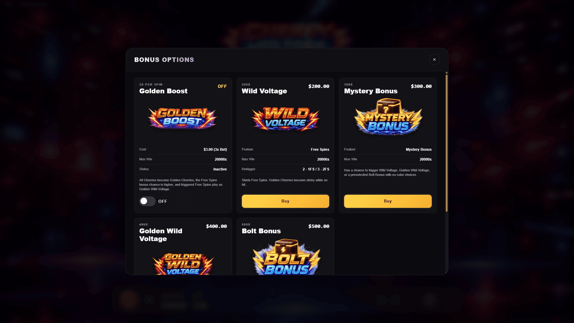 Cherry-Voltage bonus buy menu