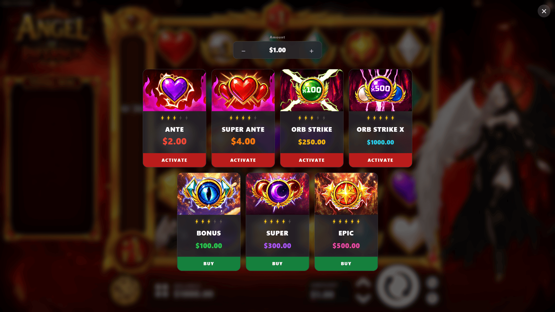 Angel of Infernus bonus buy menu
