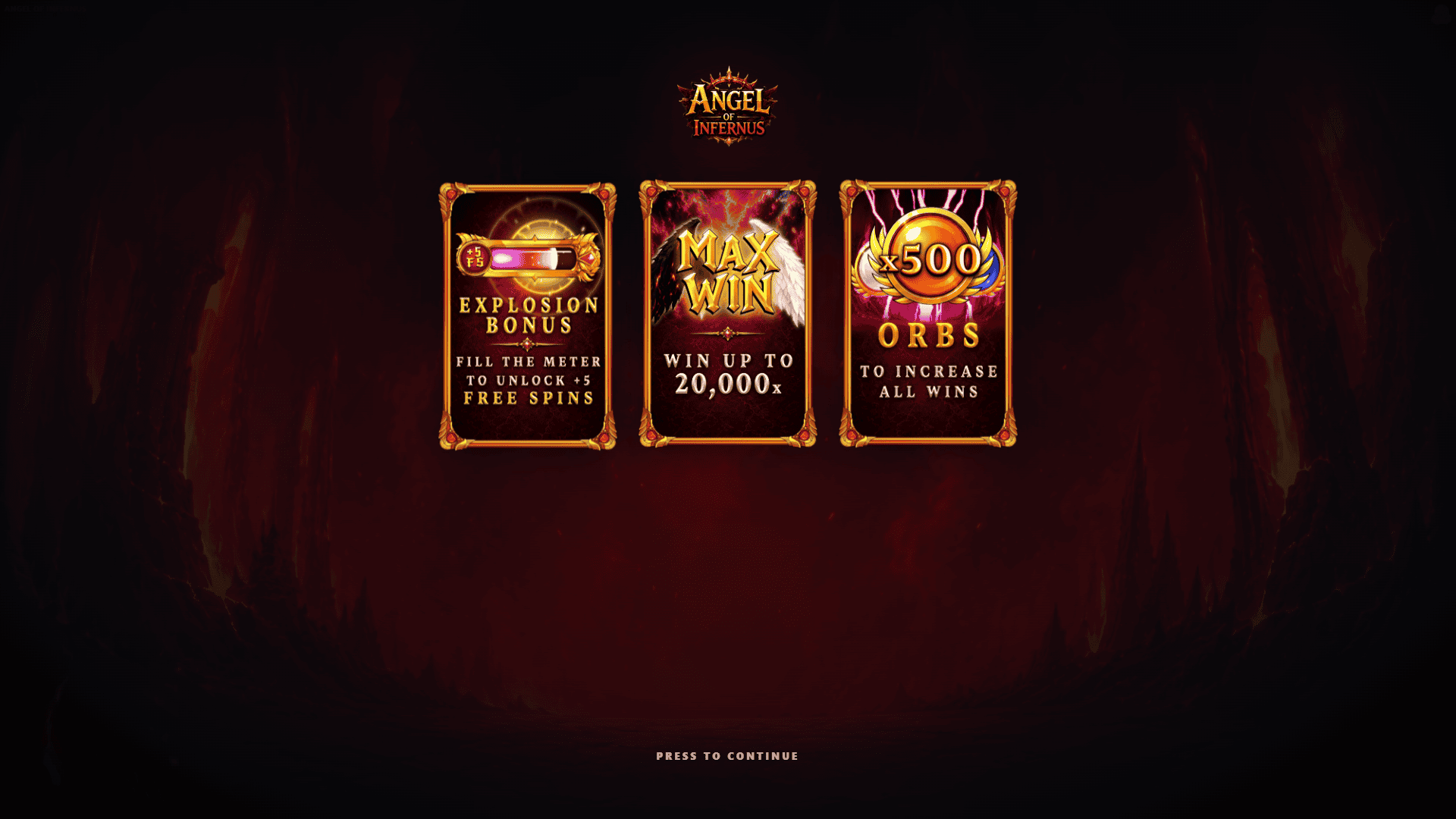Angel of Infernus slot intro screen