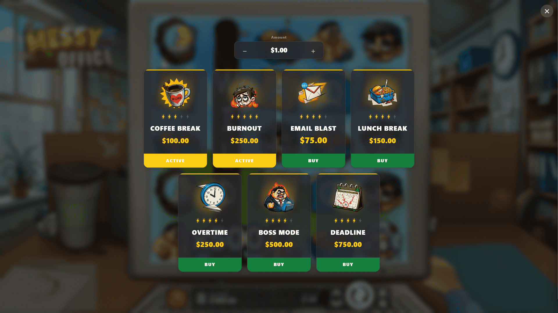 Messy Office bonus buy menu