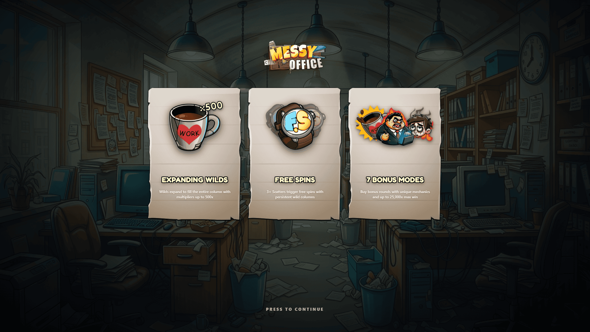 Messy Office slot intro screen