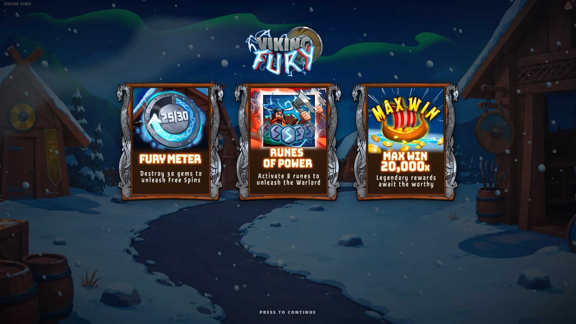 Viking Fury Cluster Pays slot intro screen