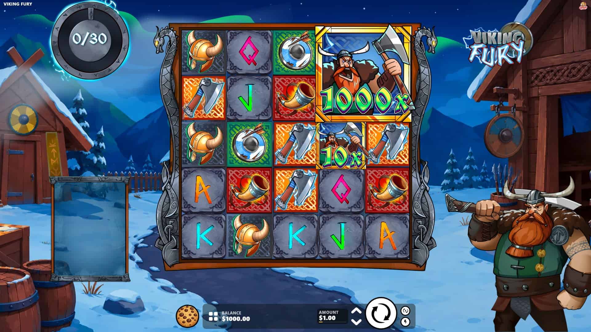 Viking Fury Cluster Pays slot gameplay reels