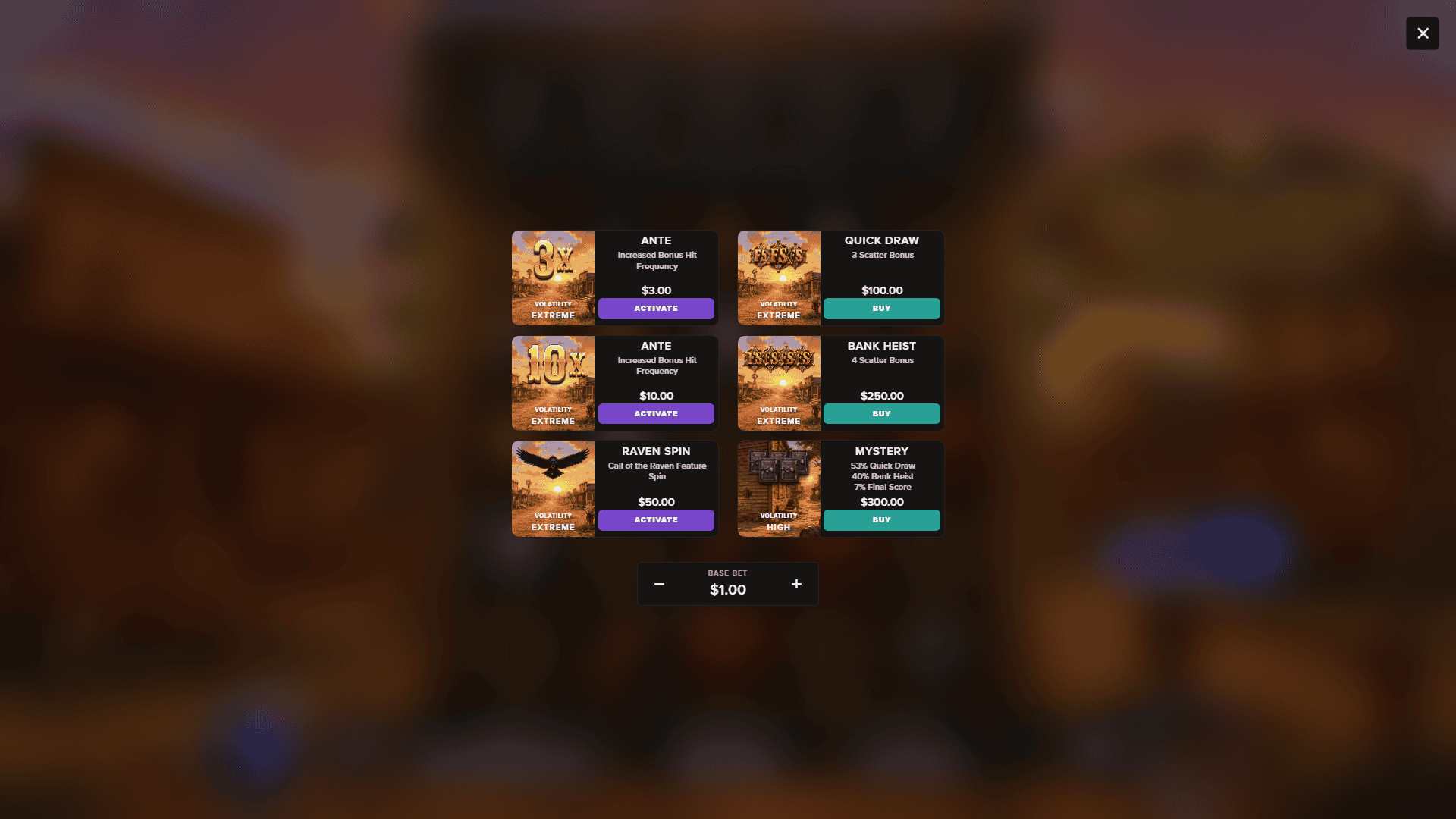 Outlaws Fortune bonus buy menu