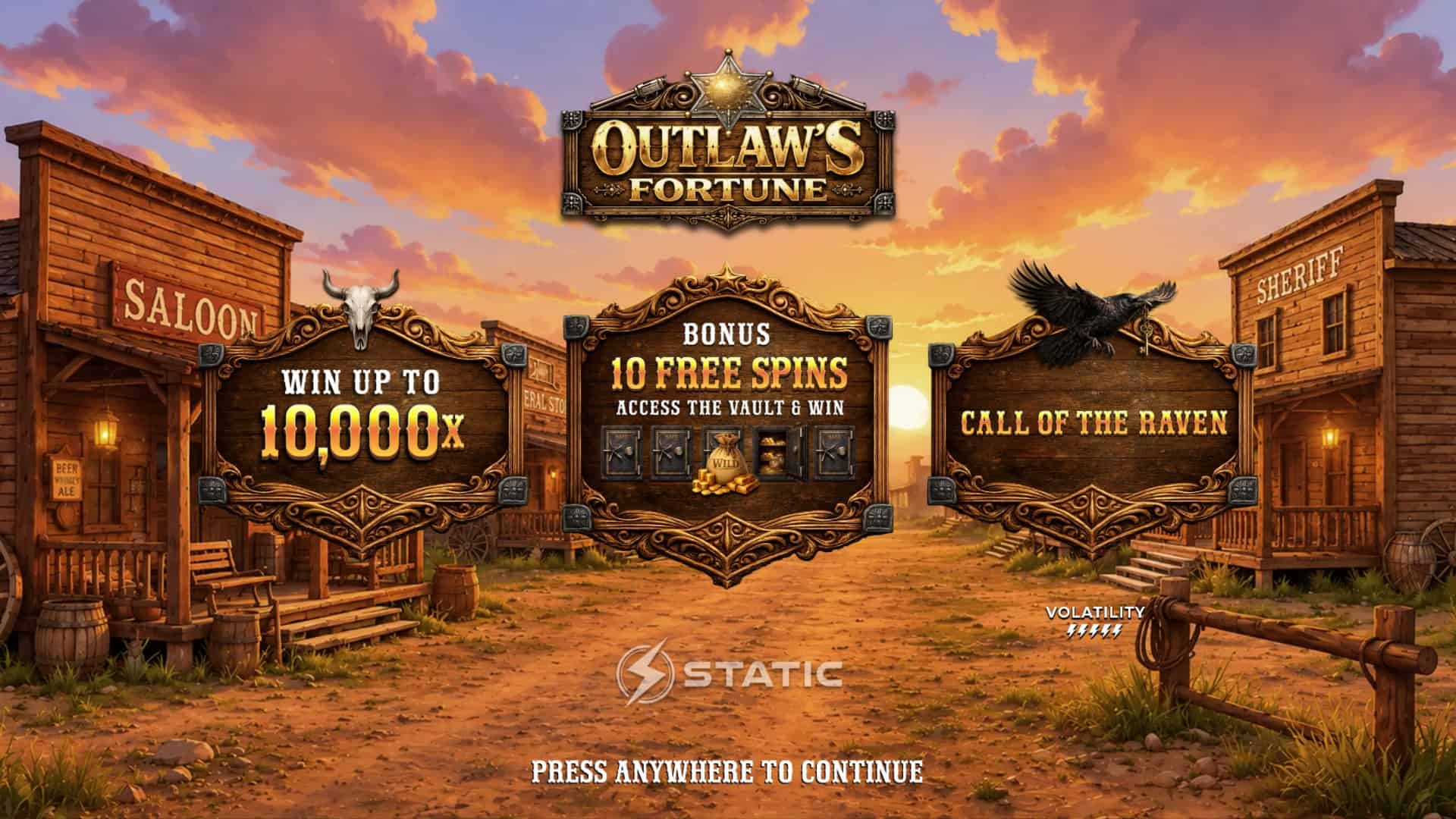 Outlaws Fortune slot intro screen