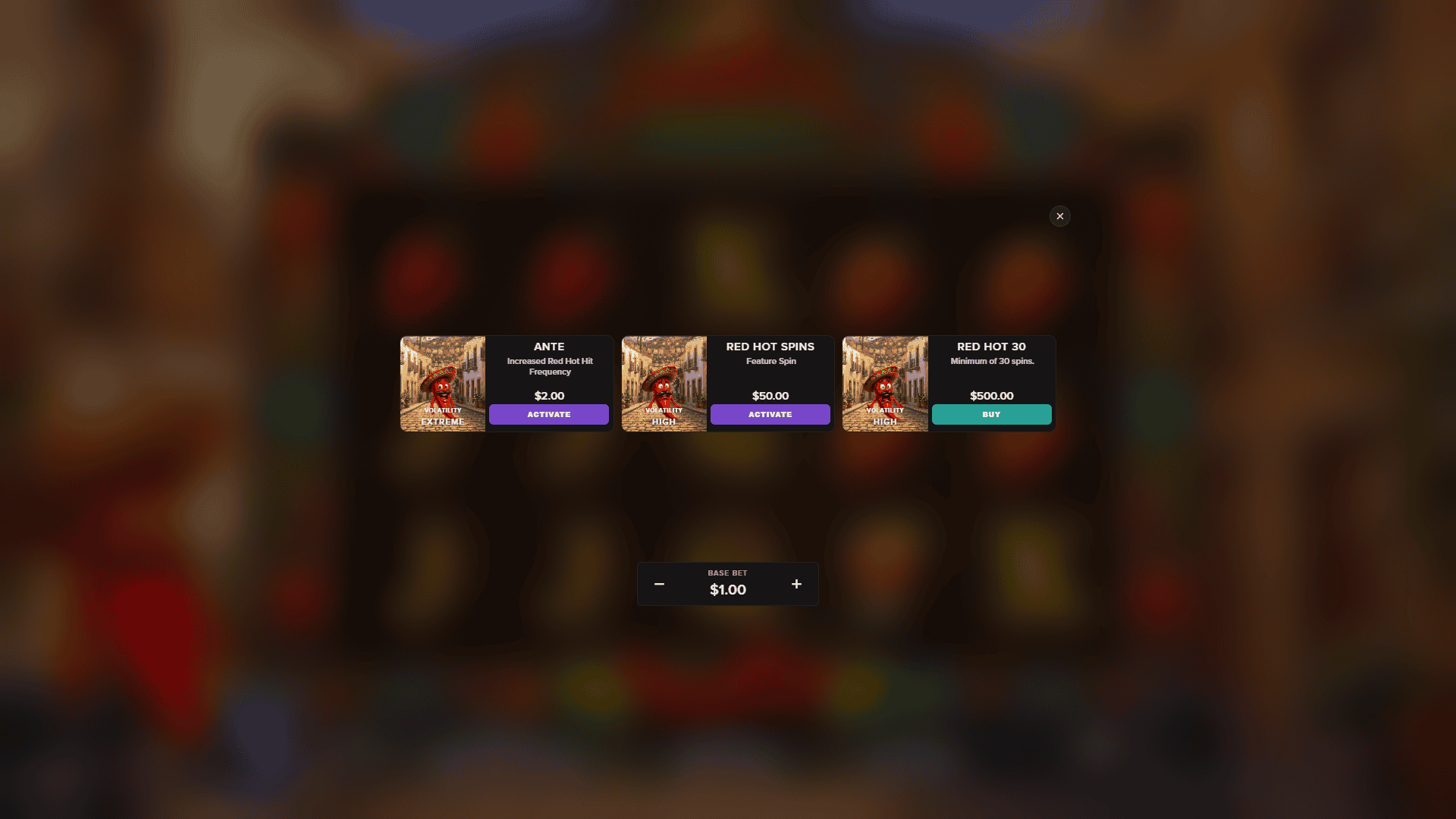 Spicy Party bonus buy menu