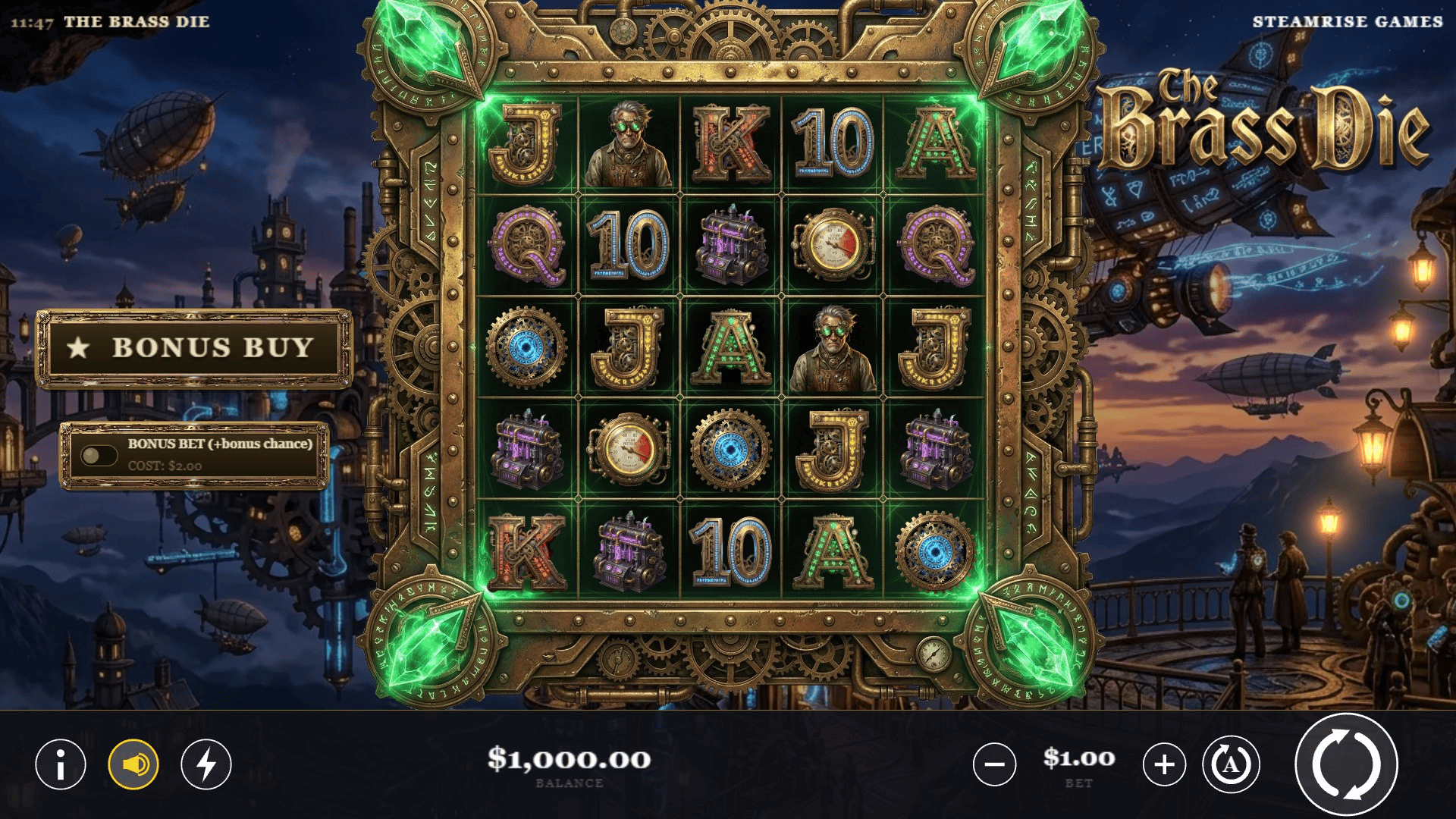 The Brass Die slot gameplay reels