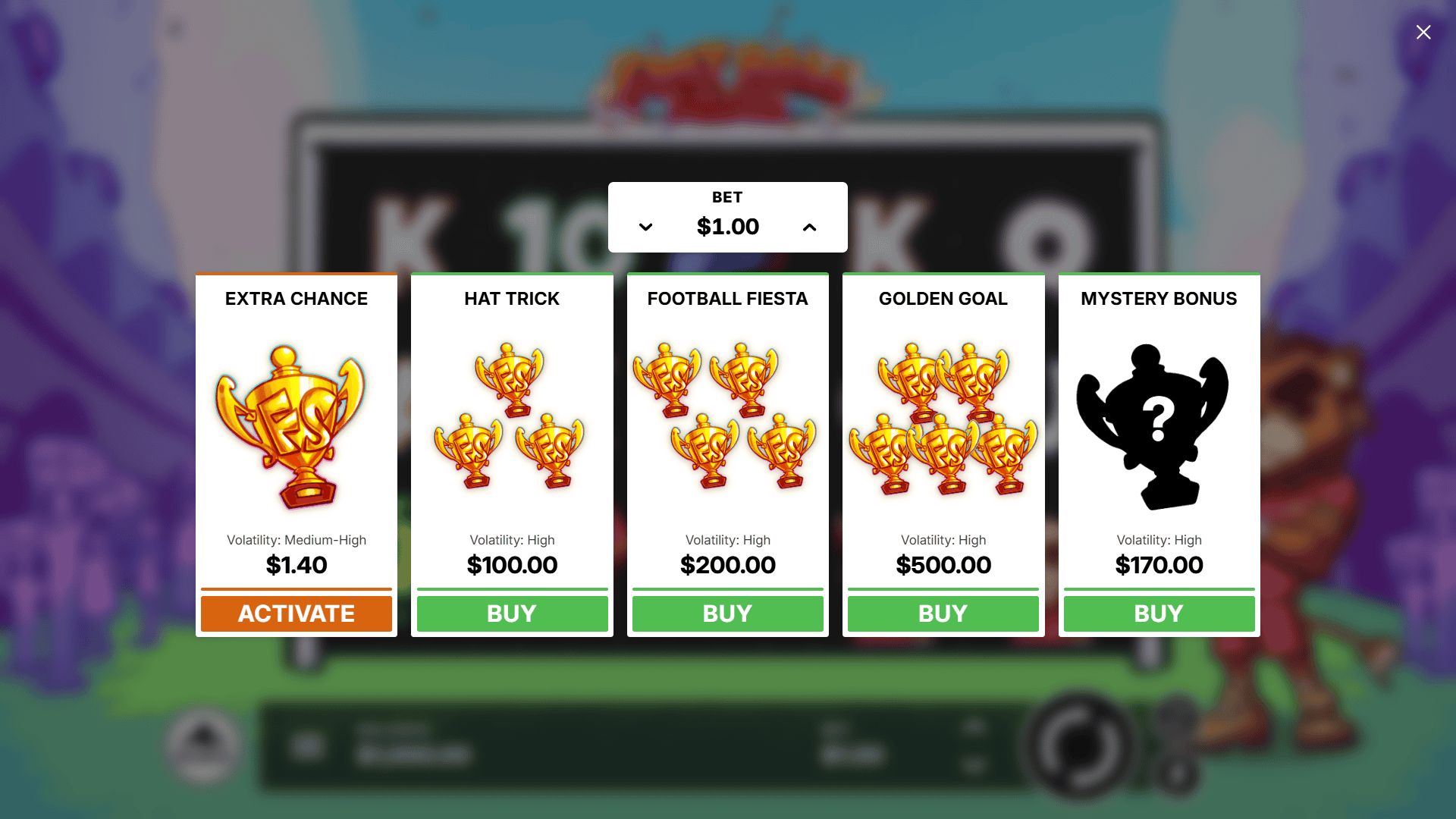 Football Fiesta bonus buy menu