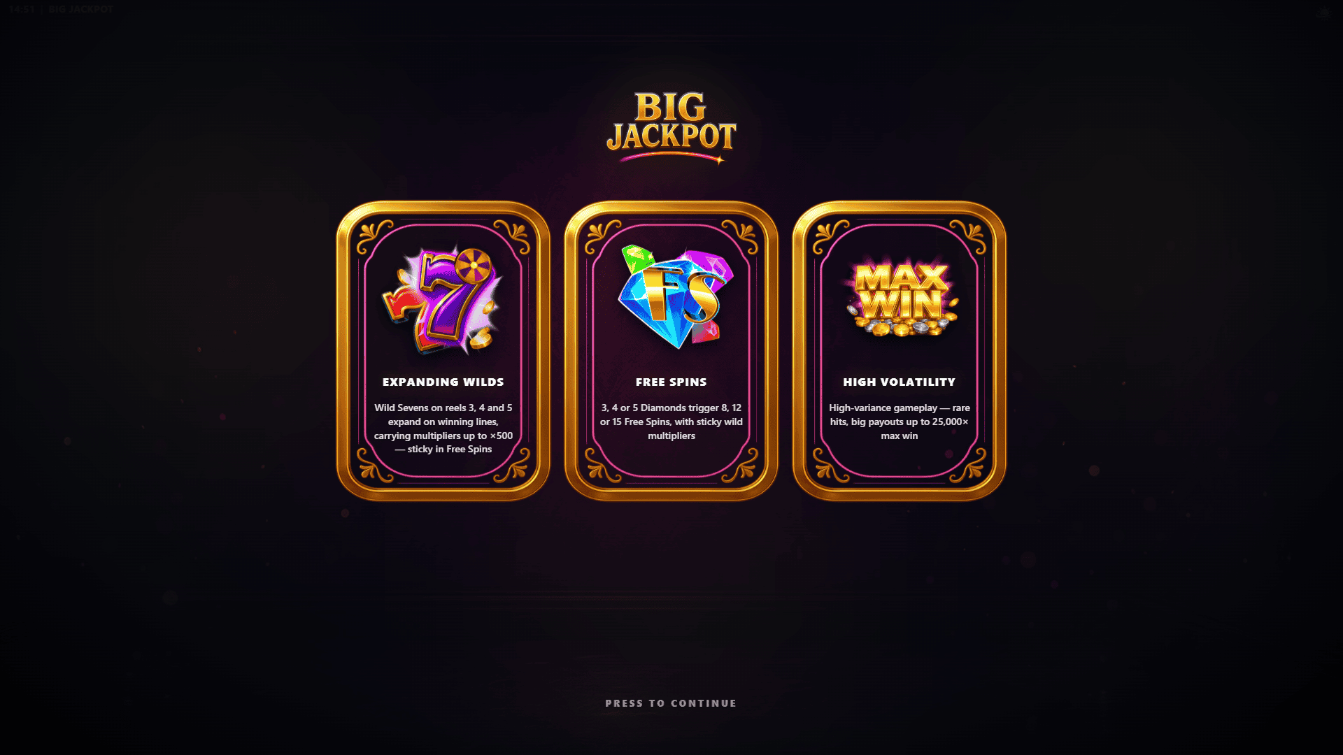 Big Jackpot slot intro screen