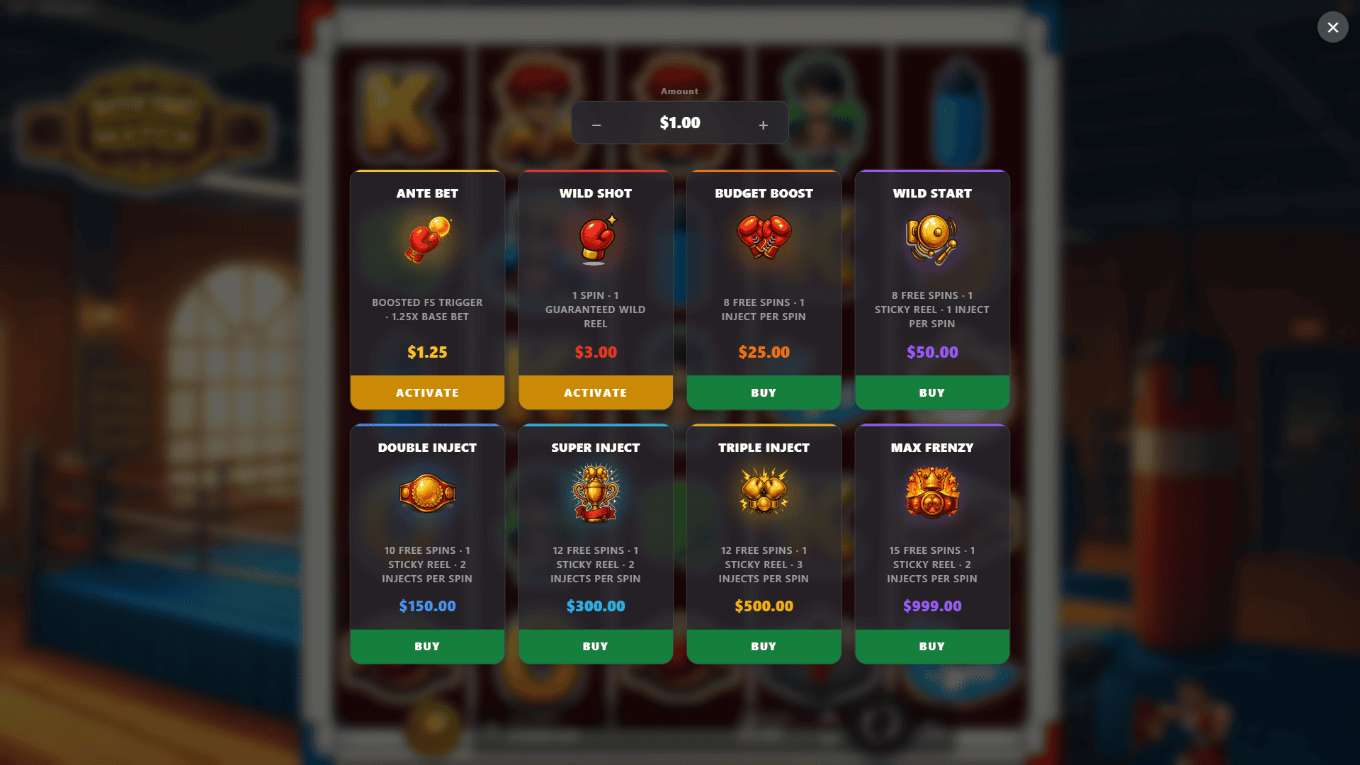 Boxing Match bonus buy menu