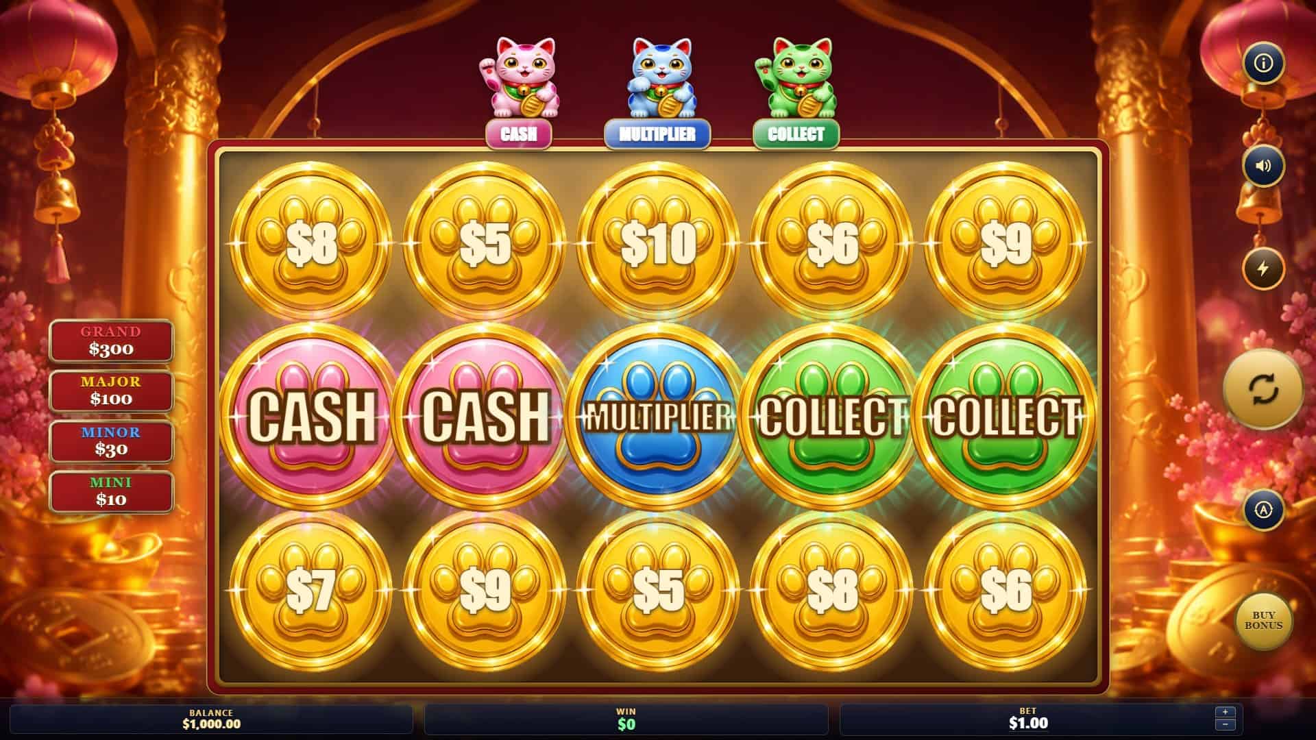 Lucky Cat Bonus Trio slot gameplay reels