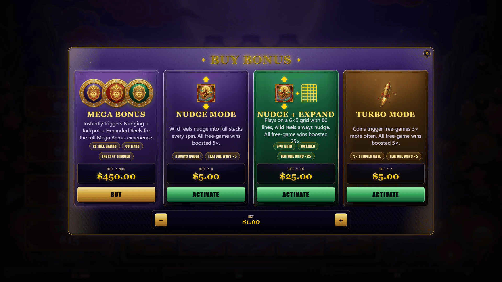 Wukong The Monkey King bonus buy menu