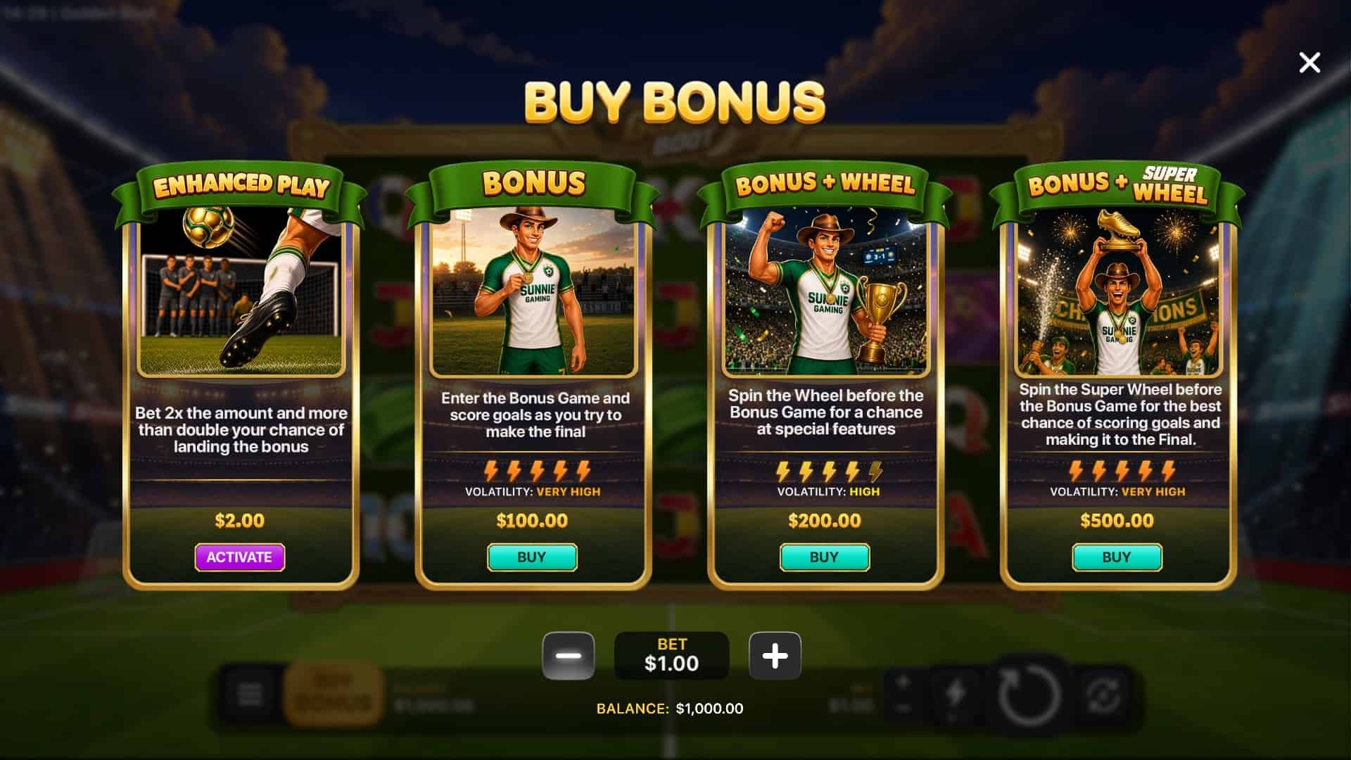 Golden Boot bonus buy menu