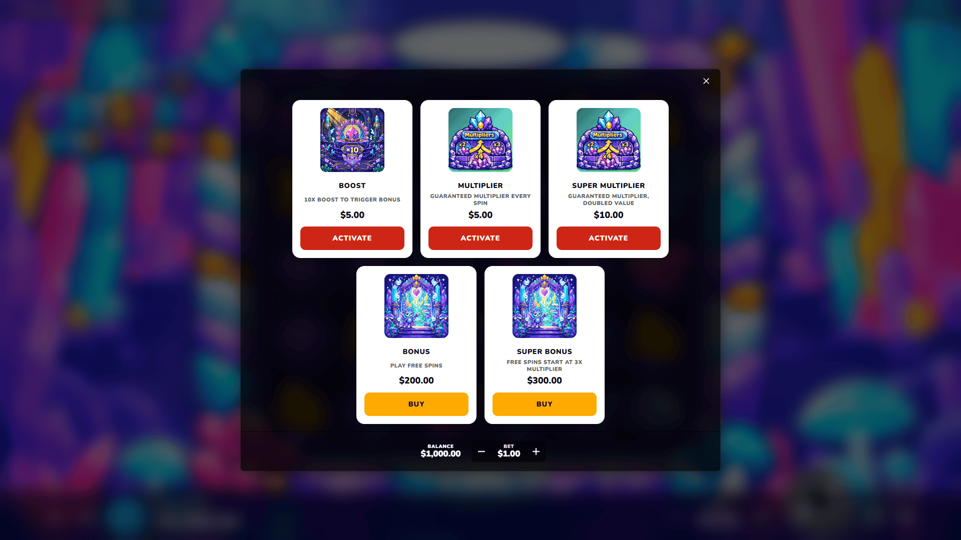 Crystal Critters bonus buy menu