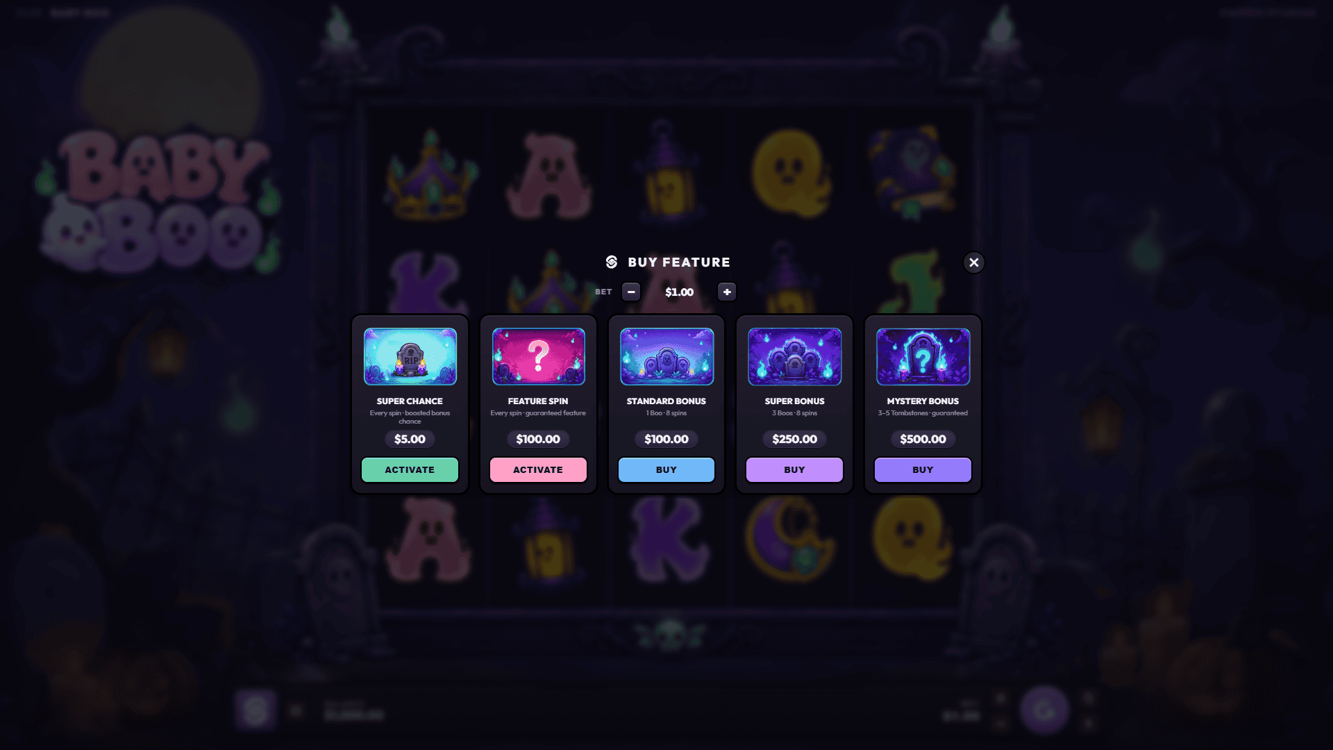 Baby Boo bonus buy menu