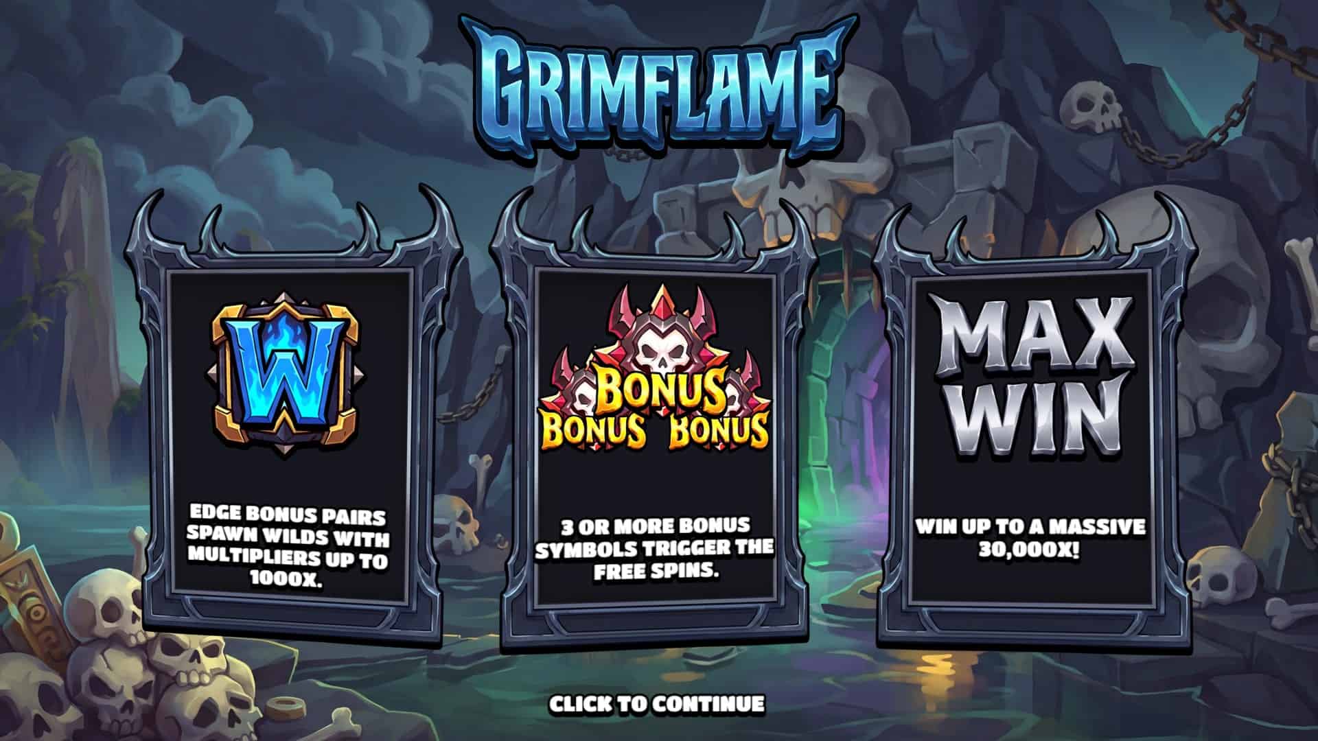 Grimflame slot intro screen