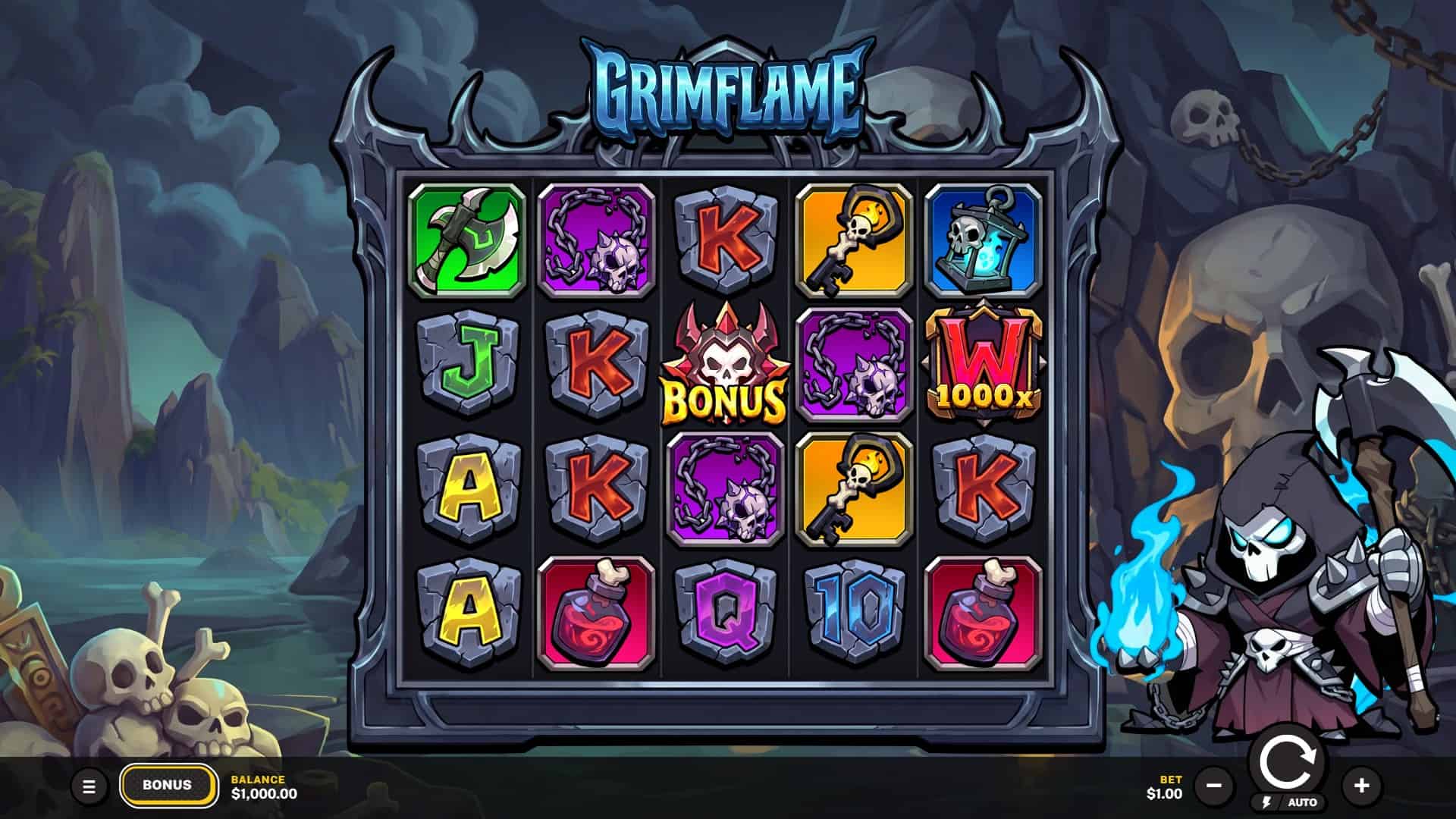 Grimflame slot gameplay reels