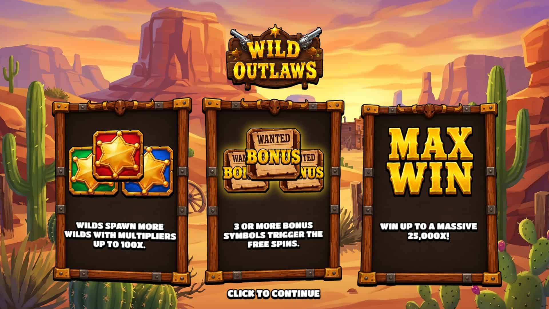 Wild Outlaws slot intro screen