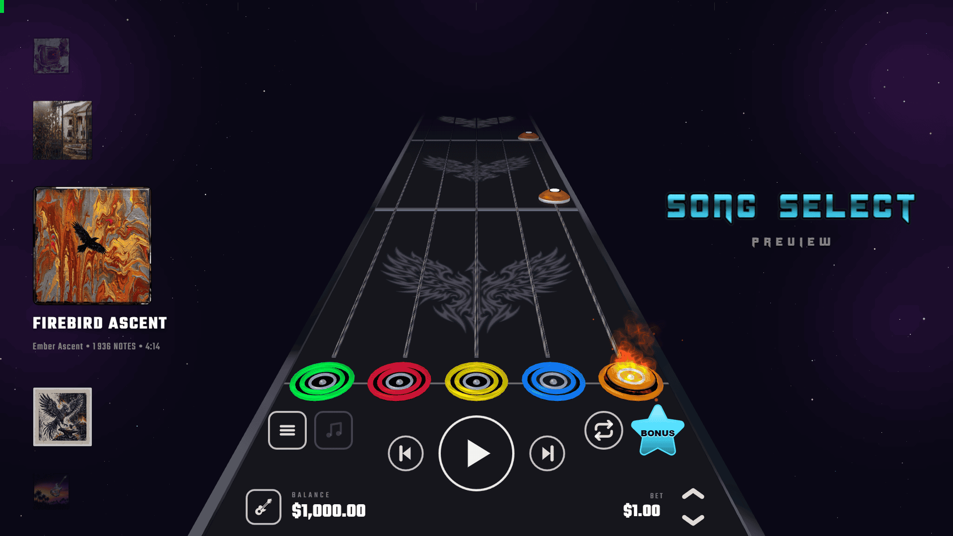 Guitar Legend slot gameplay reels