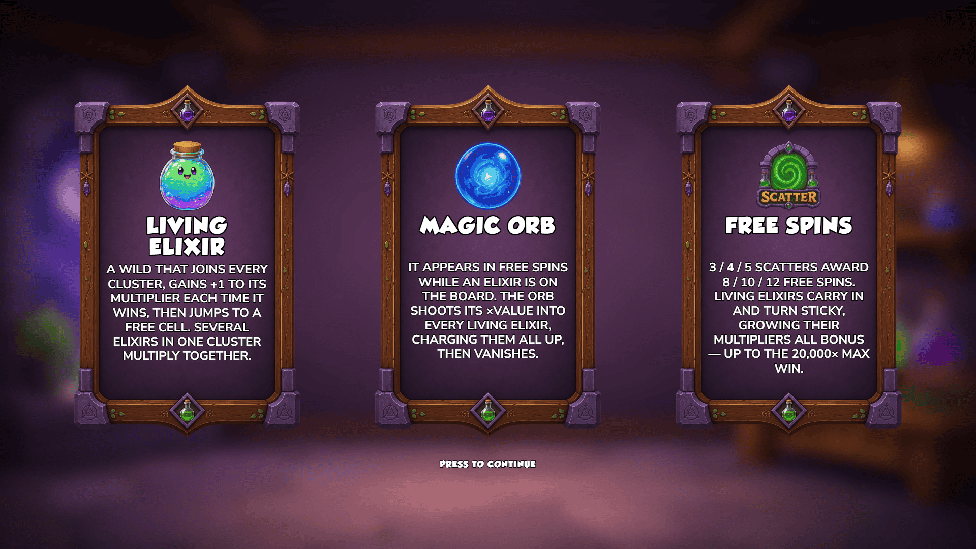 Alchemy Rush slot intro screen