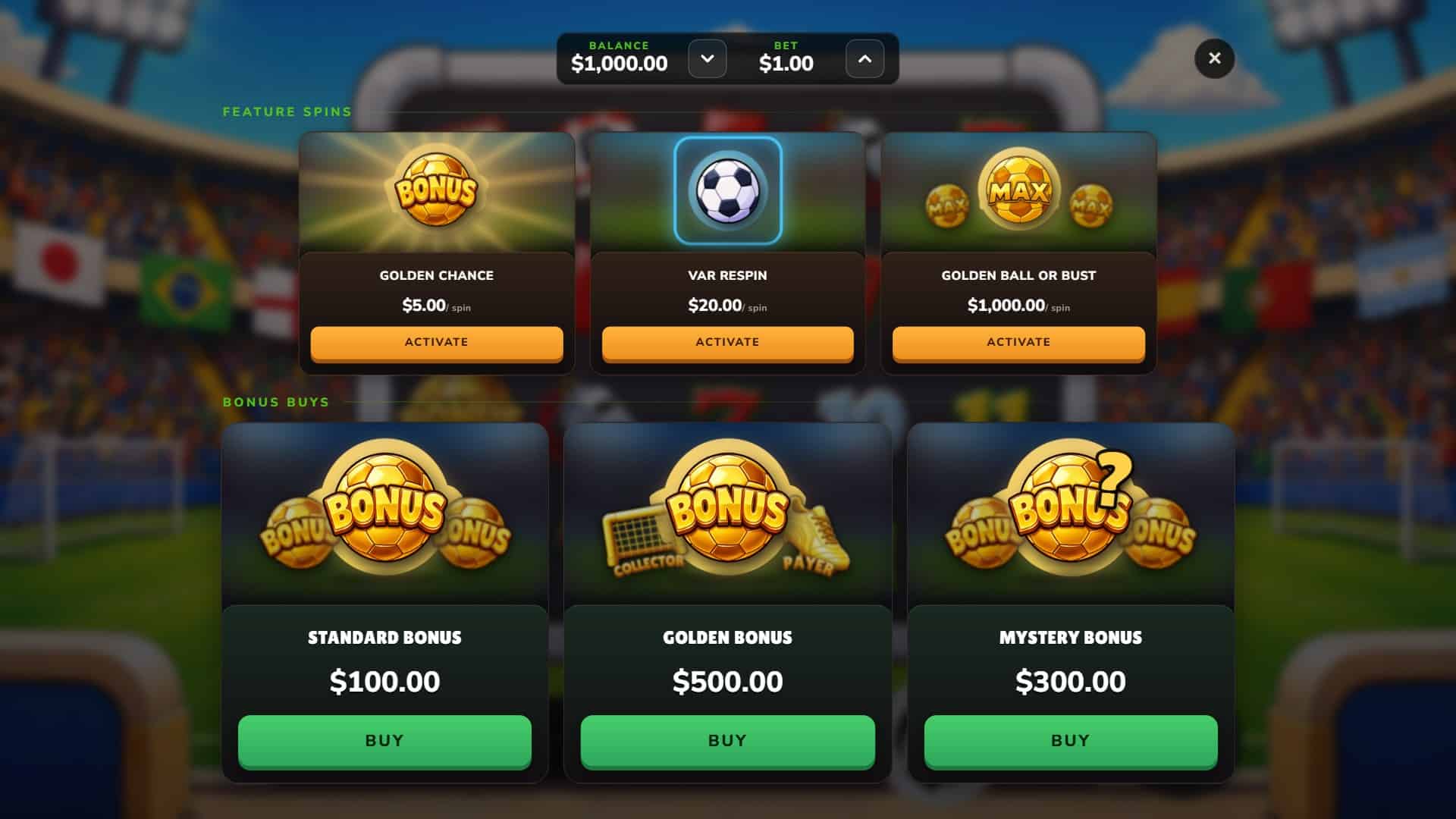 Golden Ball bonus buy menu