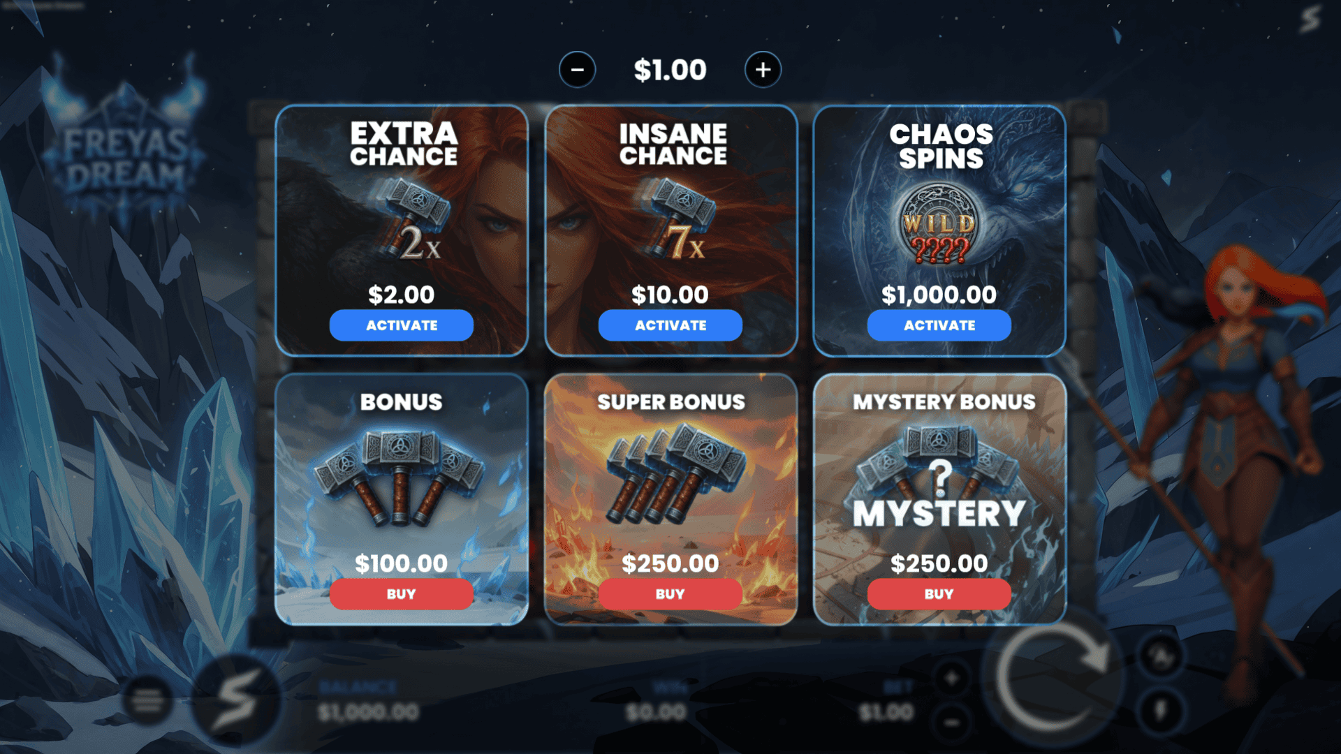 Freyas Dream bonus buy menu
