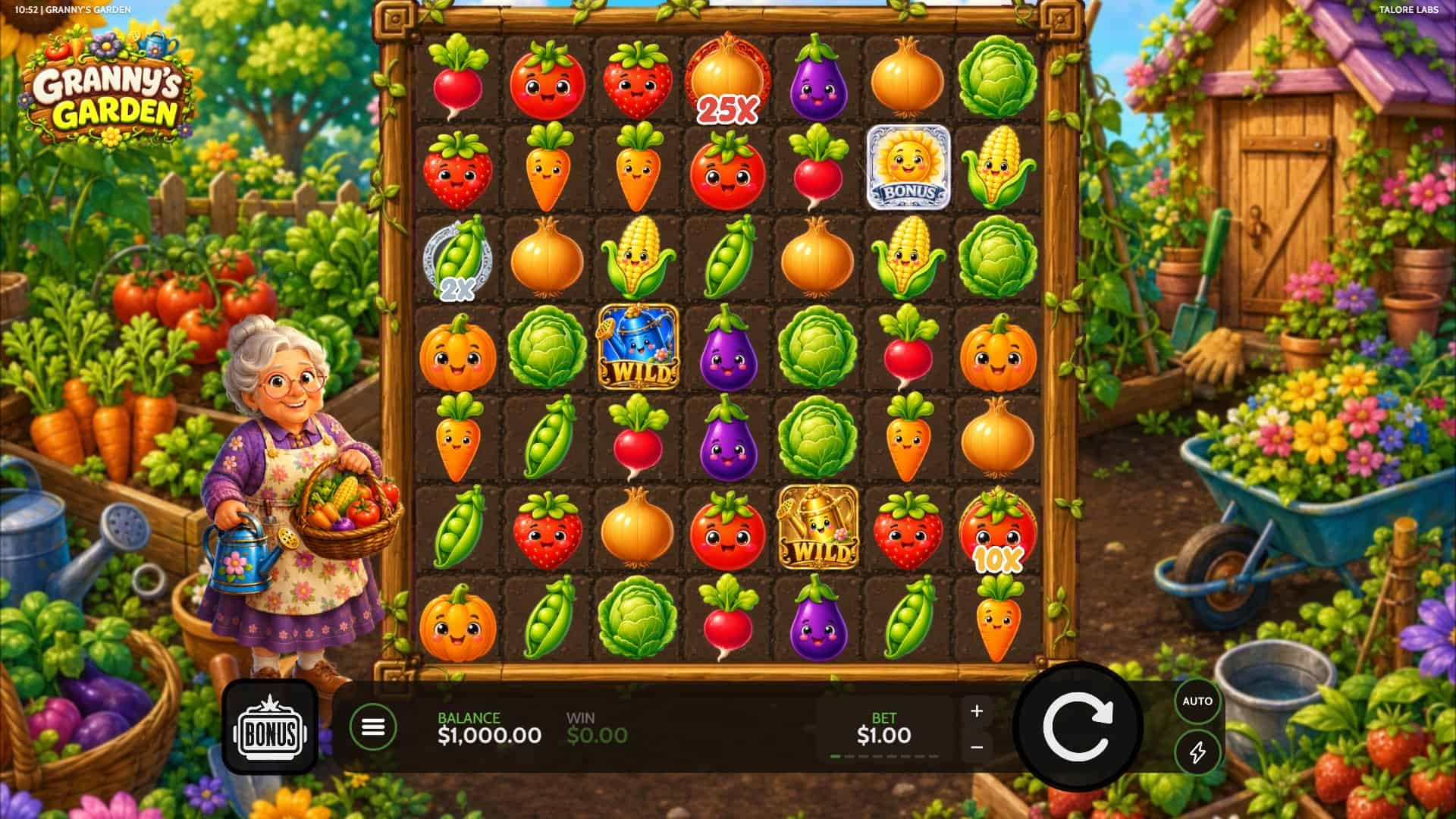 Grannys Garden slot gameplay reels
