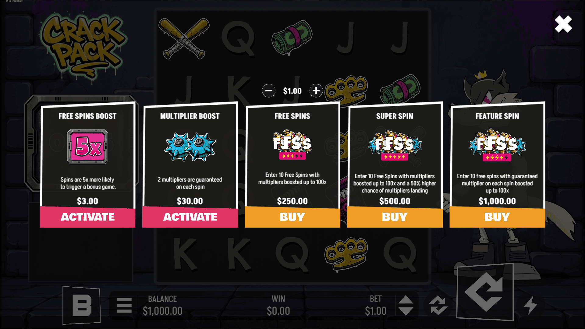 Crack Pack bonus buy menu