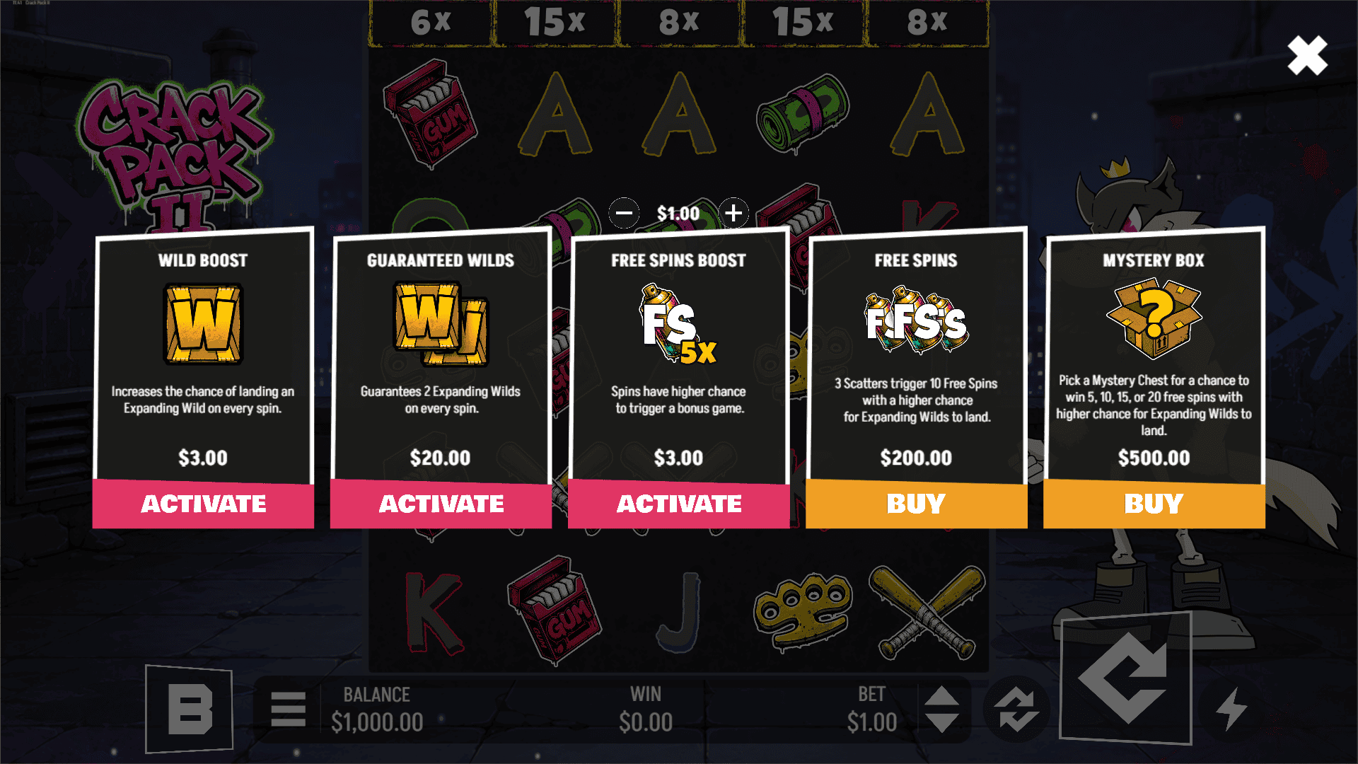 Crack Pack II bonus buy menu
