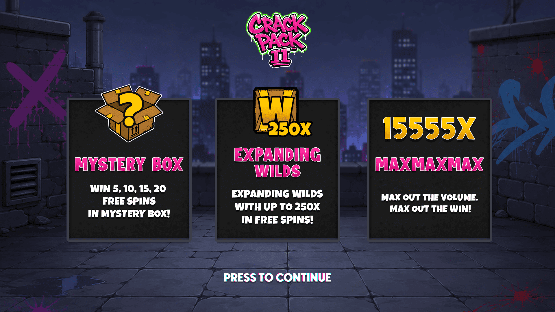 Crack Pack II slot intro screen