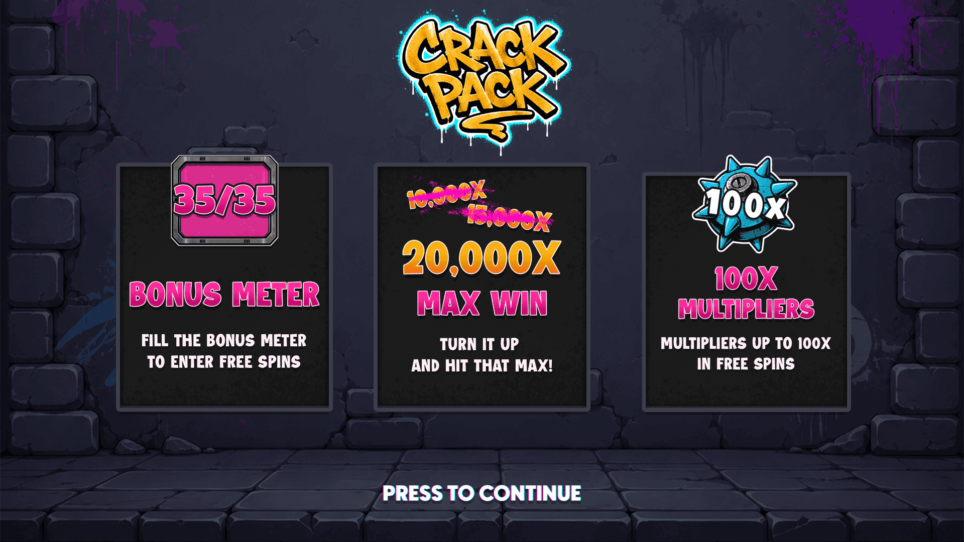 Crack Pack slot intro screen