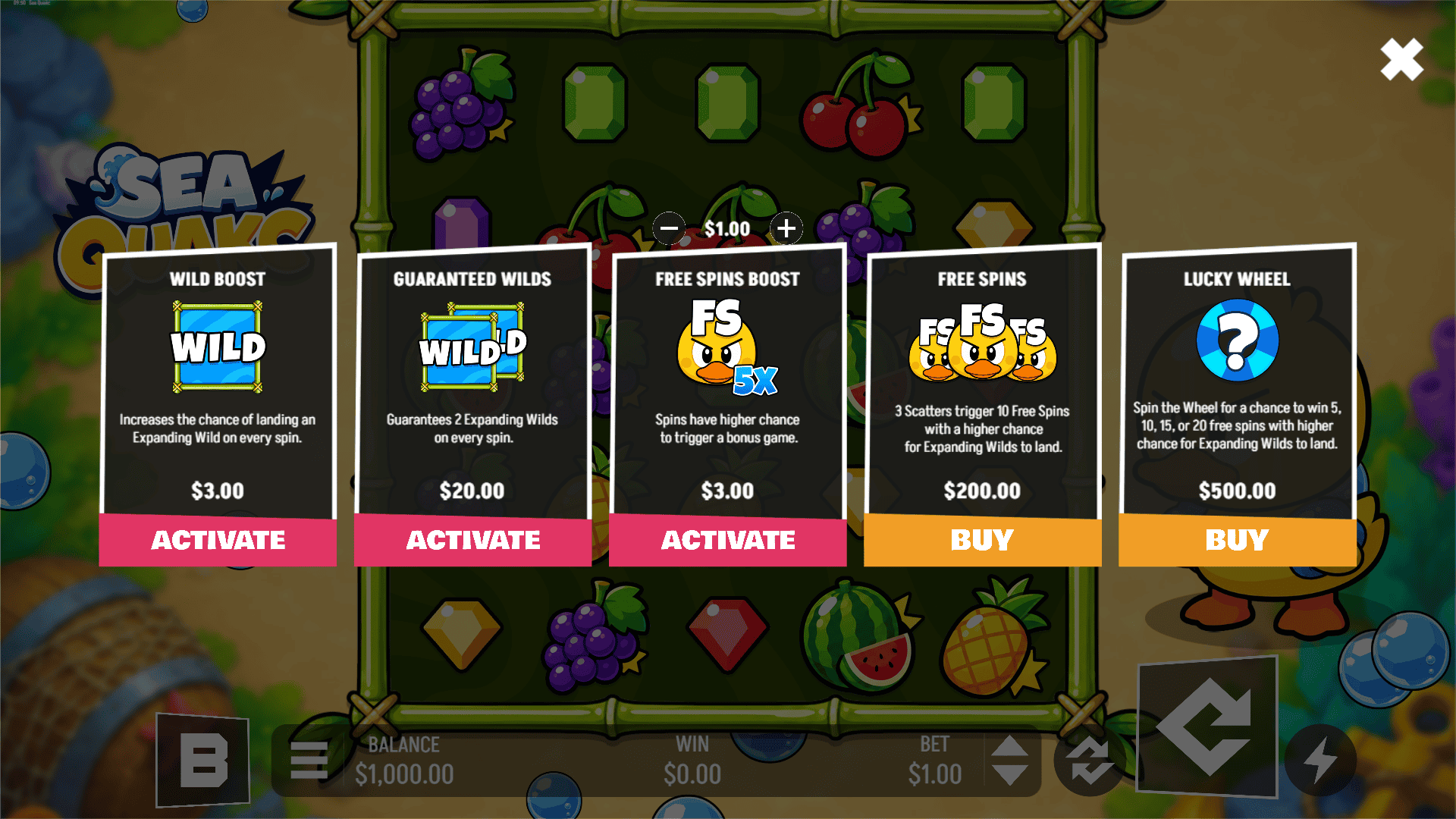 Sea Quakc bonus buy menu