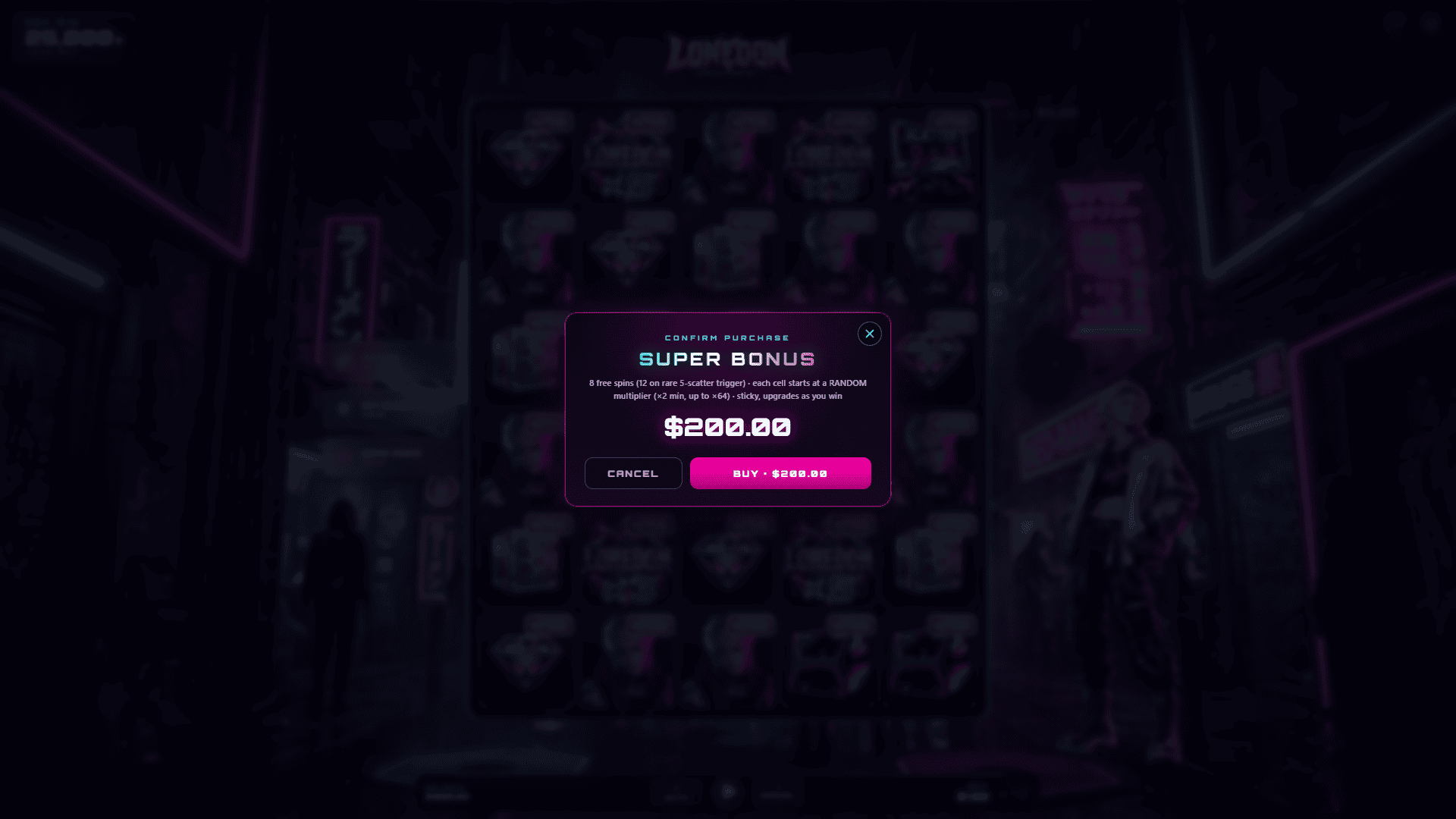 Lonedon Neon Heist bonus buy menu