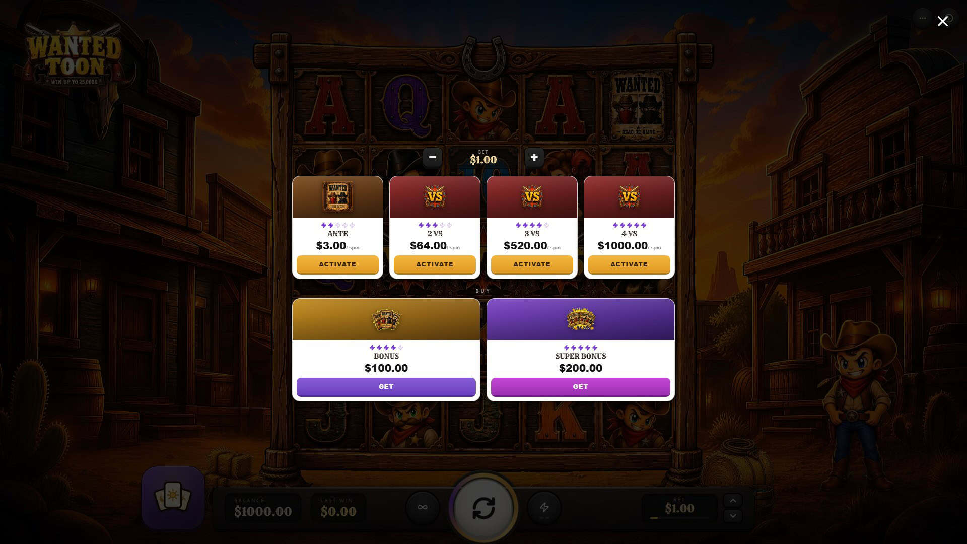 Wanted Toon bonus buy menu
