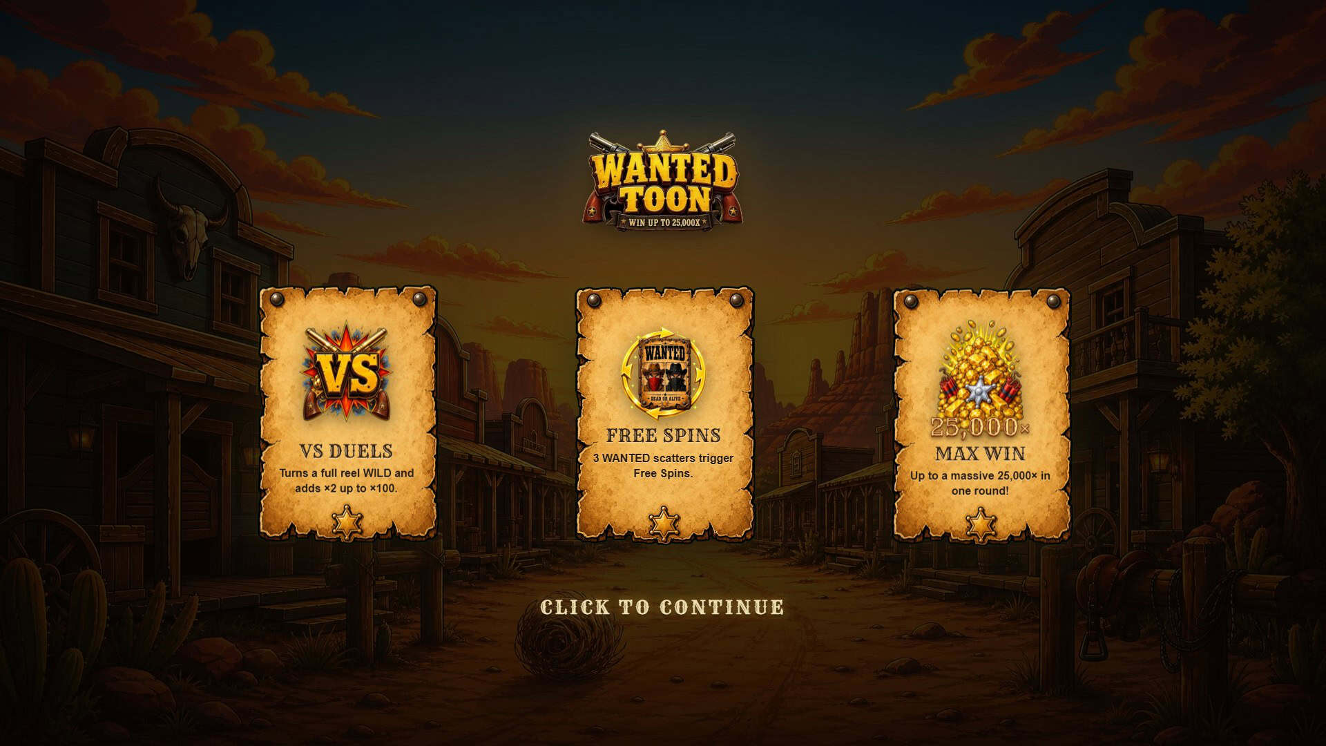 Wanted Toon slot intro screen