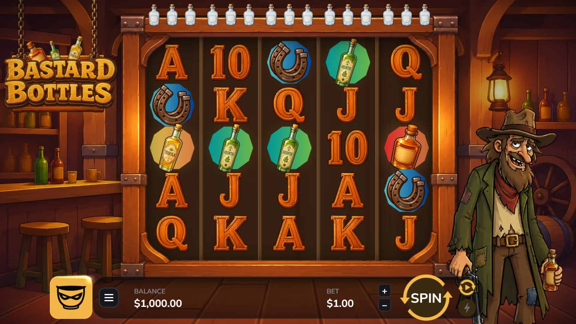 Bastard Bottles slot gameplay reels