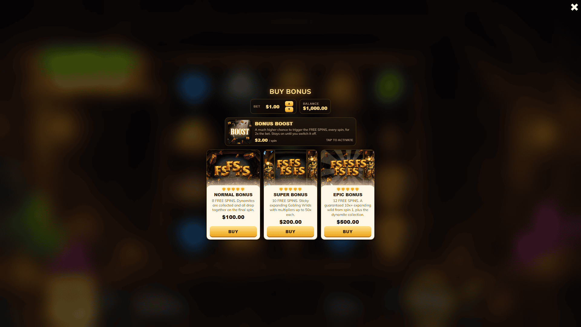 Goblin Gold bonus buy menu