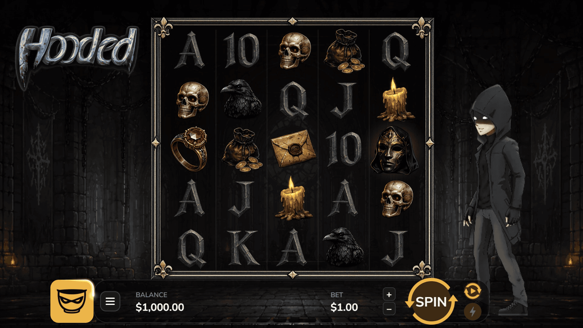 Hooded slot gameplay reels