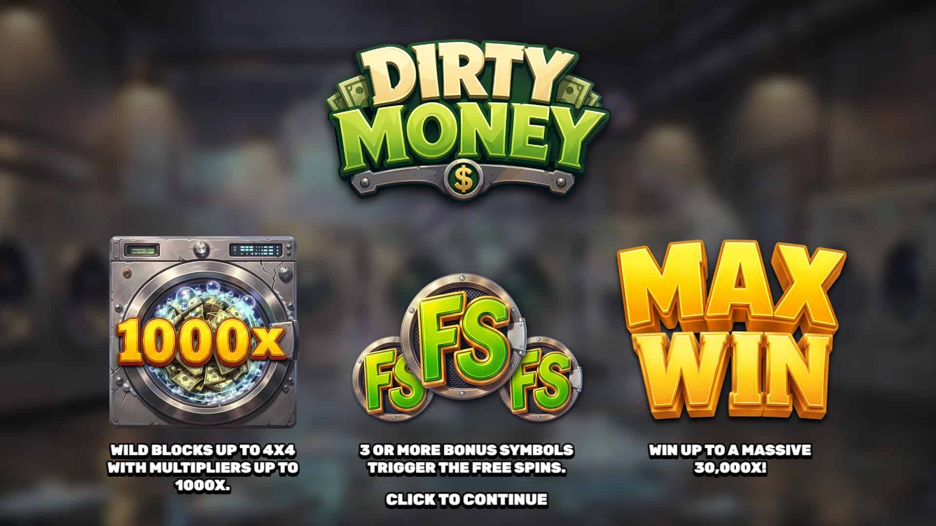 Dirty Money slot intro screen