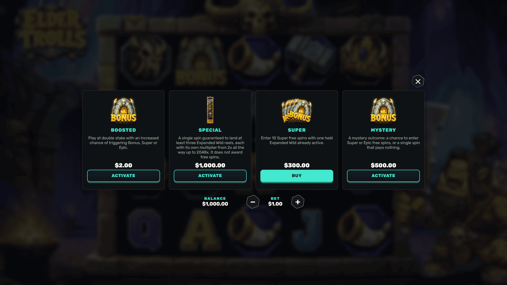 Elder Trolls bonus buy menu