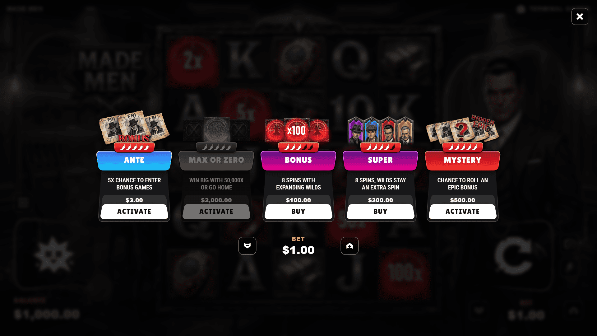 Made Men bonus buy menu