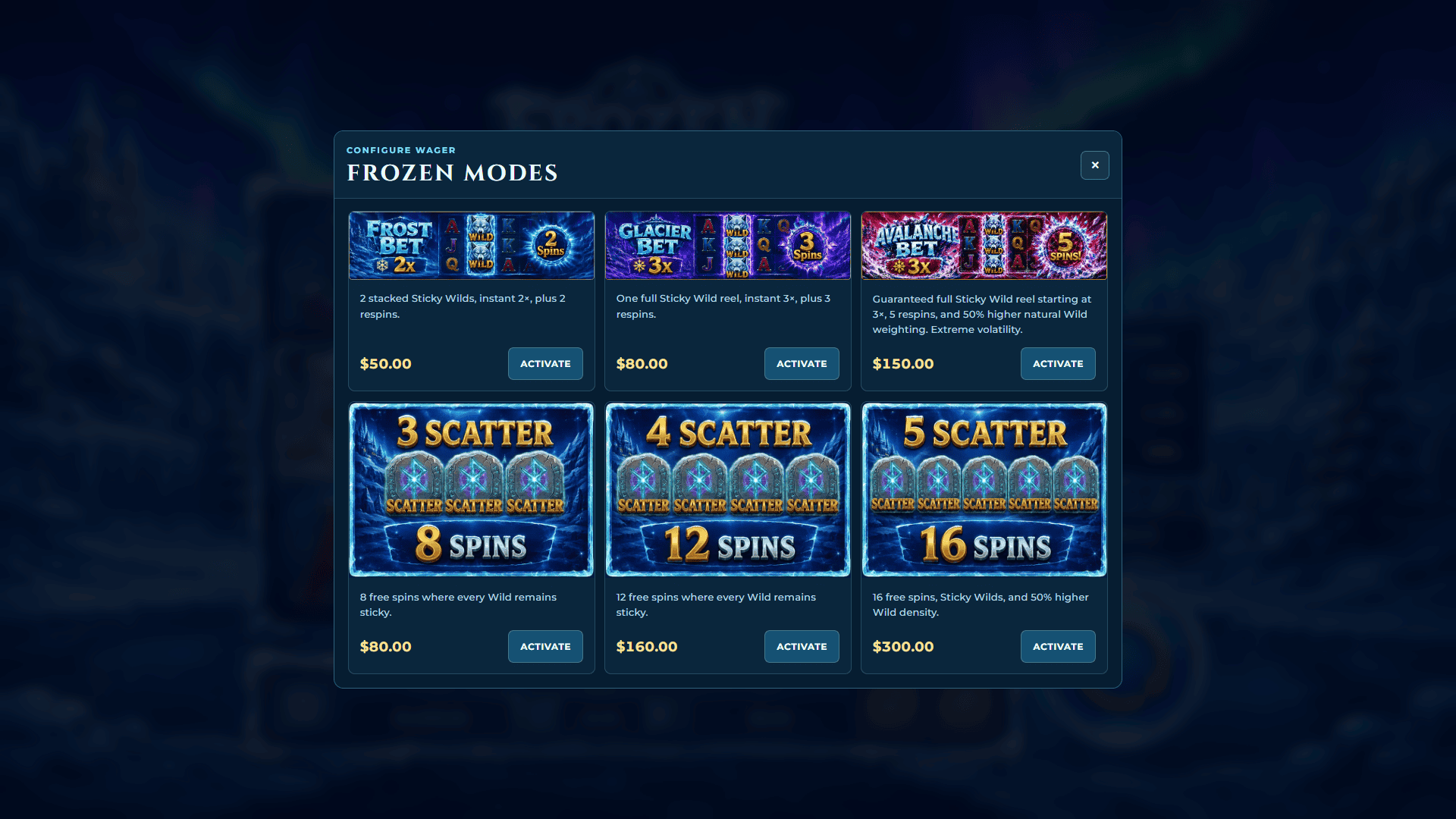 Frozen Fortune bonus buy menu