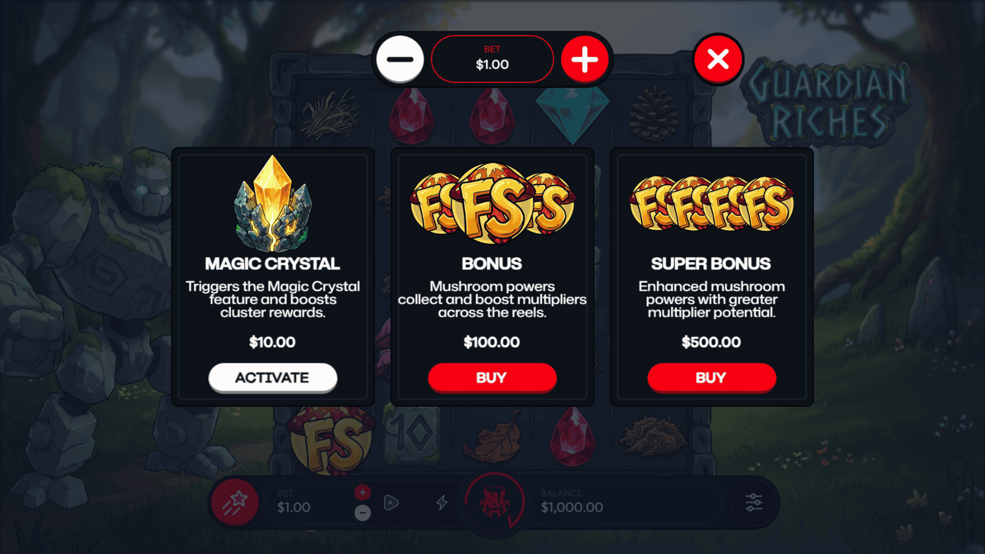 Guardian Riches bonus buy menu
