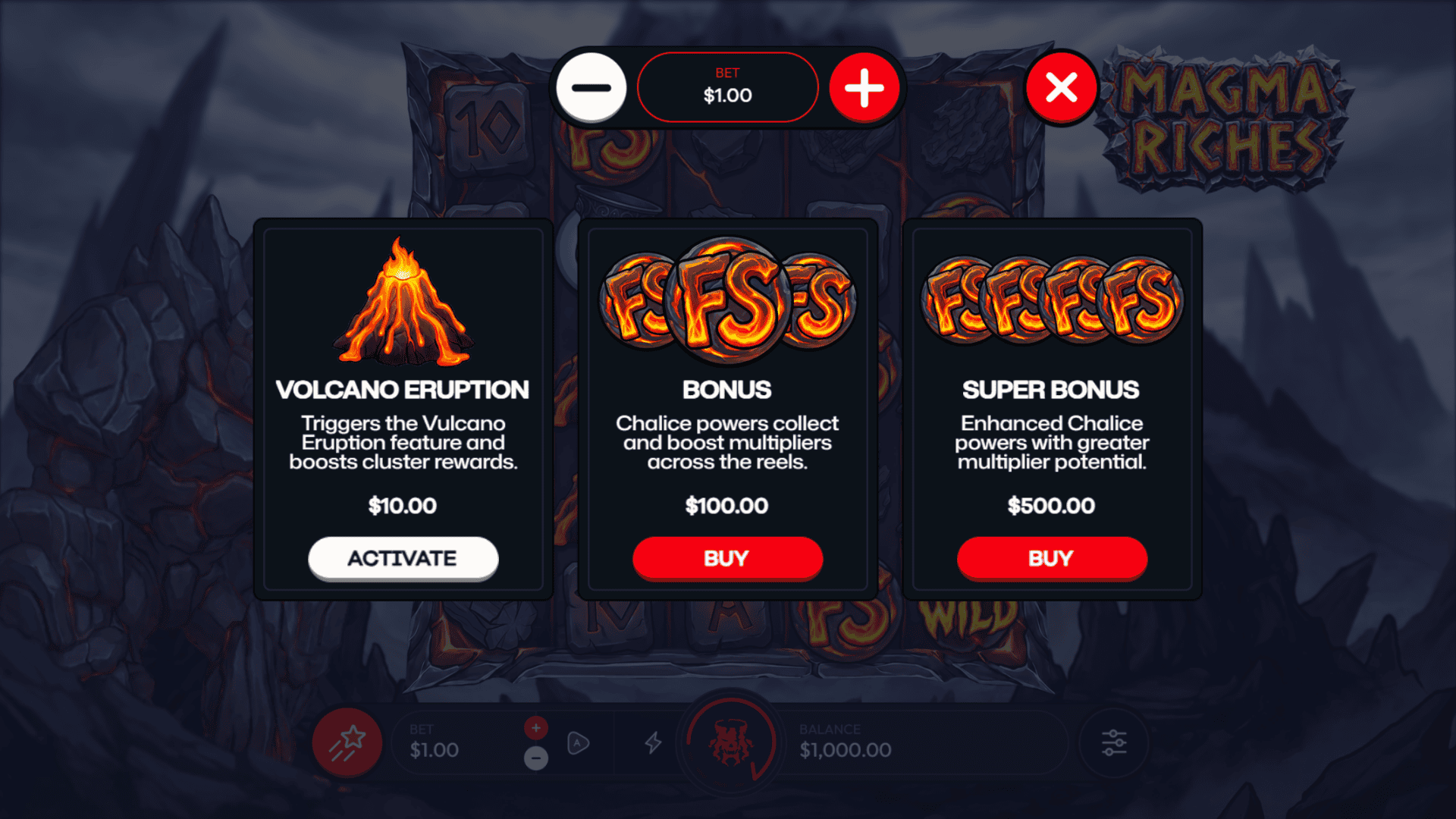 Magma Riches bonus buy menu