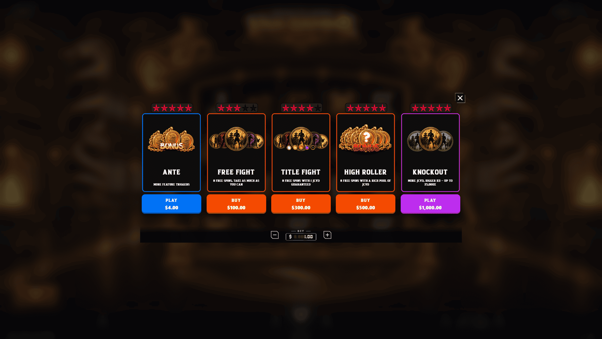 Jean-claude Van Damme bonus buy menu