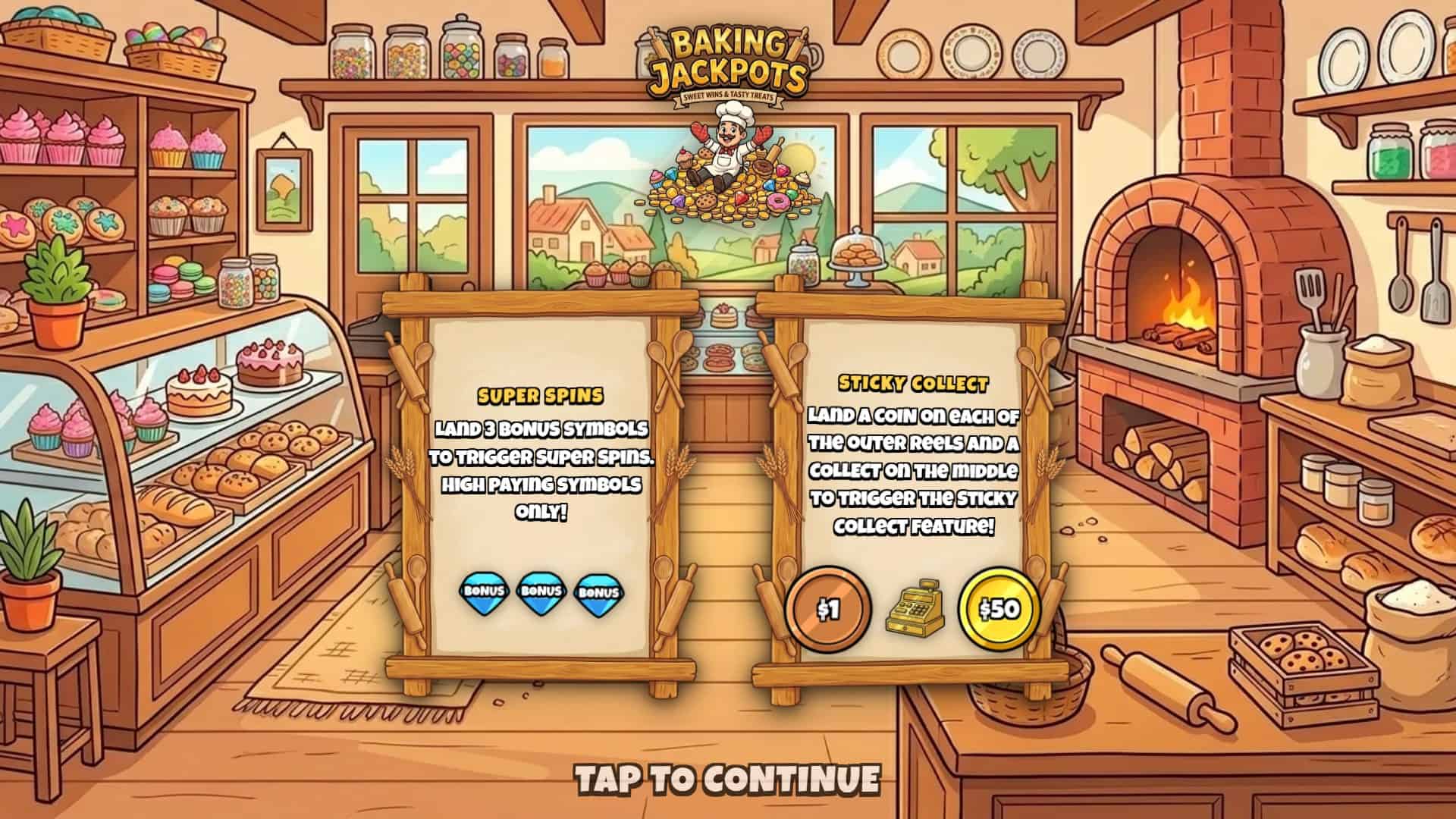 Baking Jackpots slot intro screen